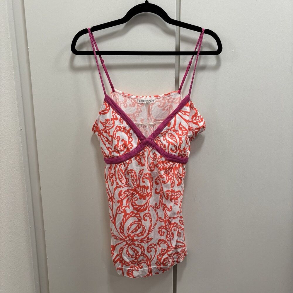 VTG Y2K Aeropostale Women’s Sz XL Orange Pink Paisley Babydoll Cami Tank Top